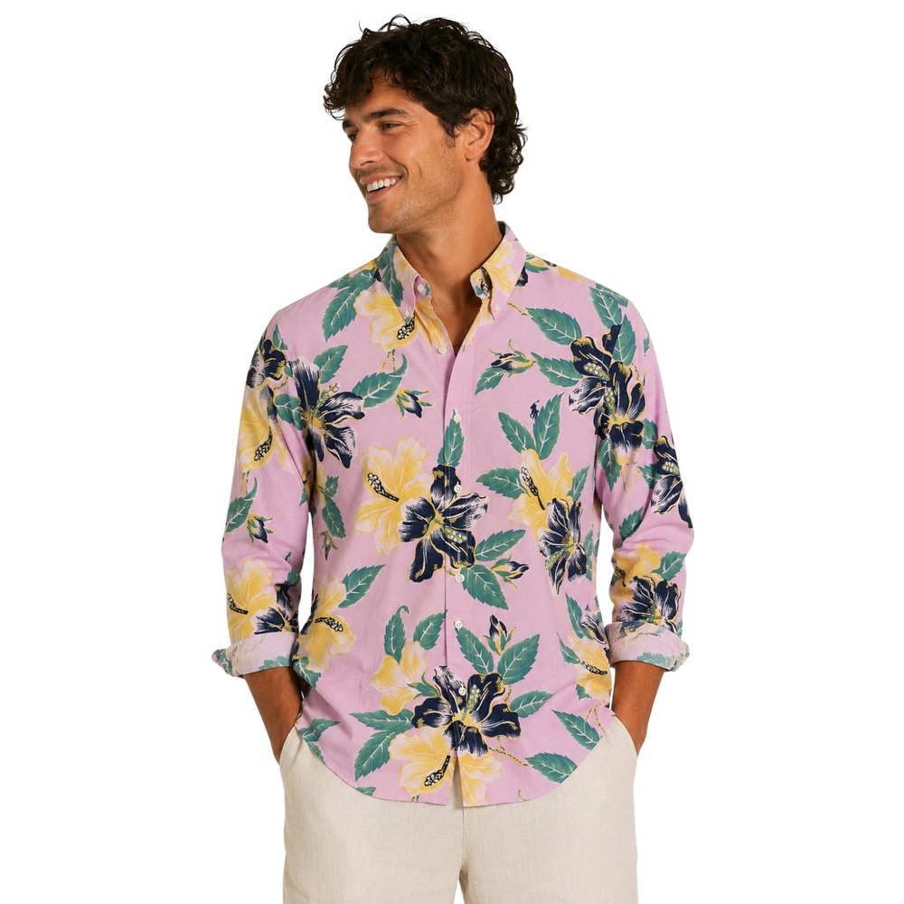 Ralph Lauren Floral Hibiscus Oxford Button Down Shirt Classic Fit Mens Large